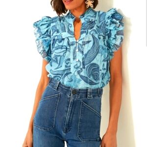 Love The Label Sasha Blue Print Sara Top size Large